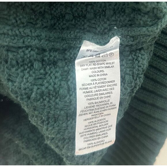 FRENCH CONNECTION Mock Turtleneck Sweater Emerald Green Size M Cotton Chunky - Picture 6 of 6
